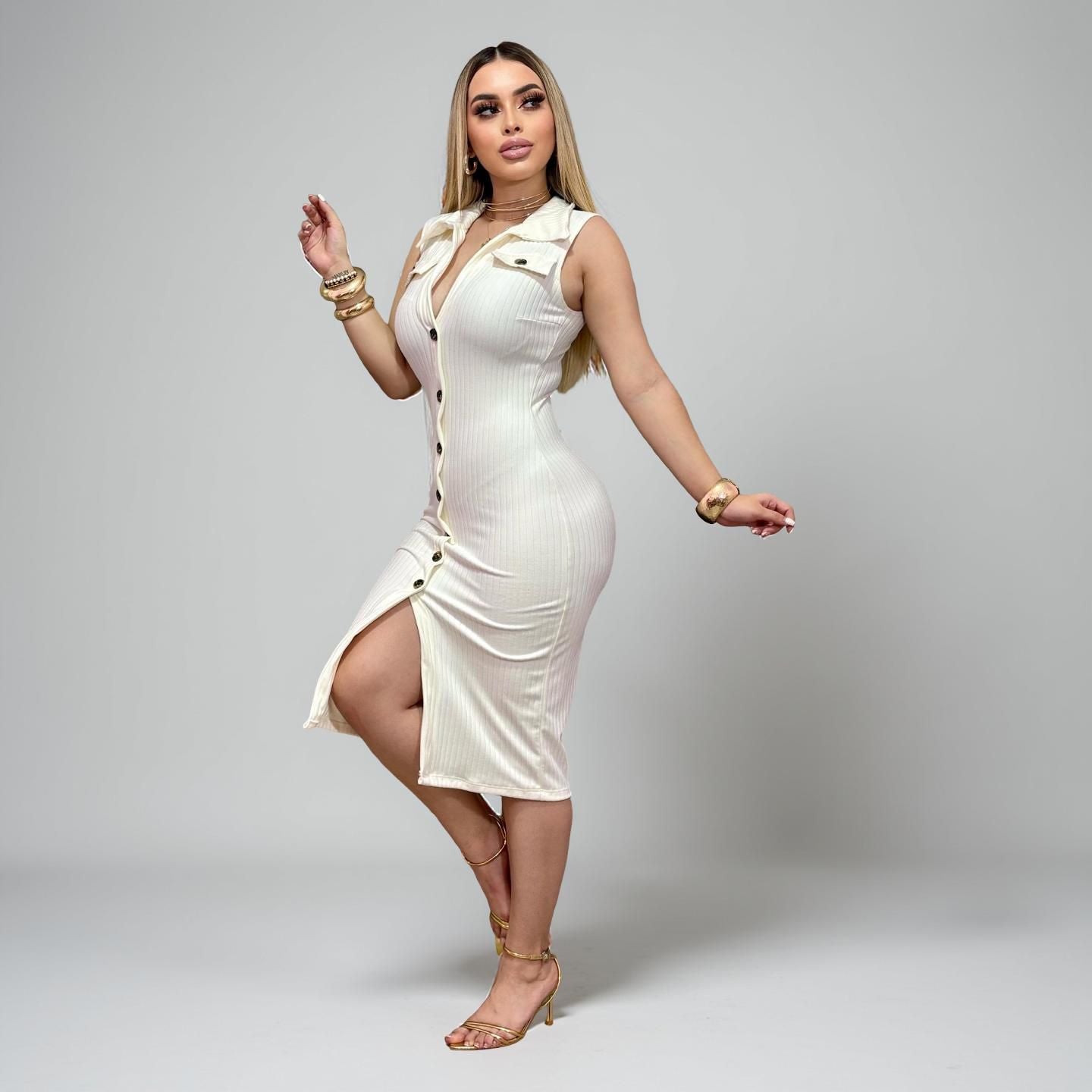 Vestido Cuello Botón