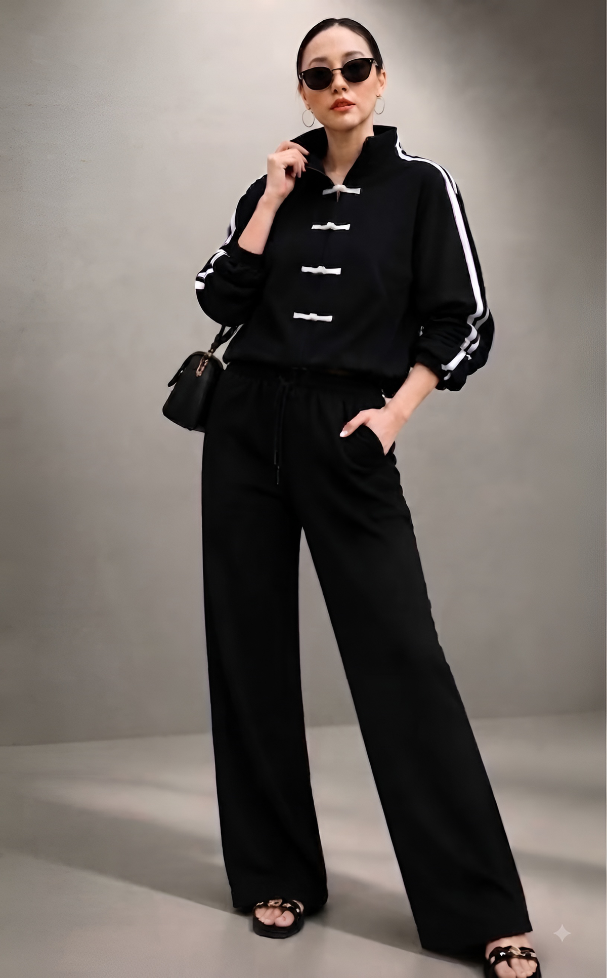 Conjunto tipo chino en tendencia de chamarra y pants con bordado dos prendas.