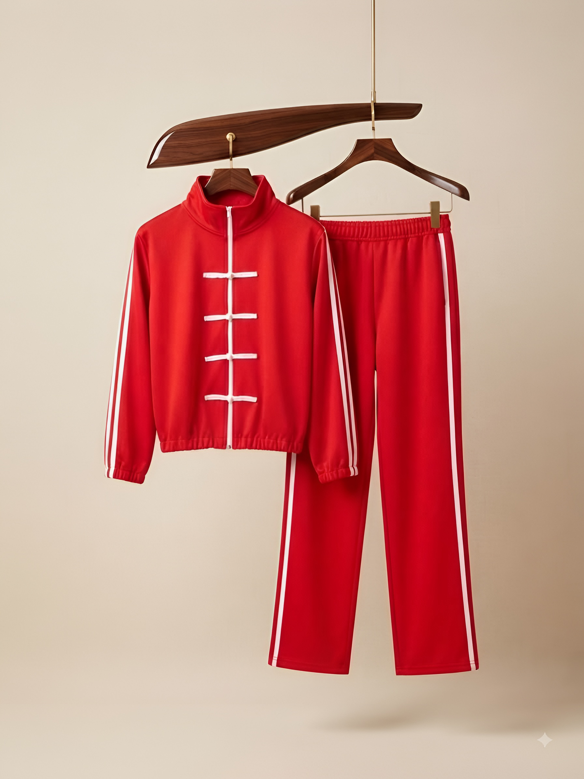 Conjunto tipo chino en tendencia de chamarra y pants con bordado dos prendas.