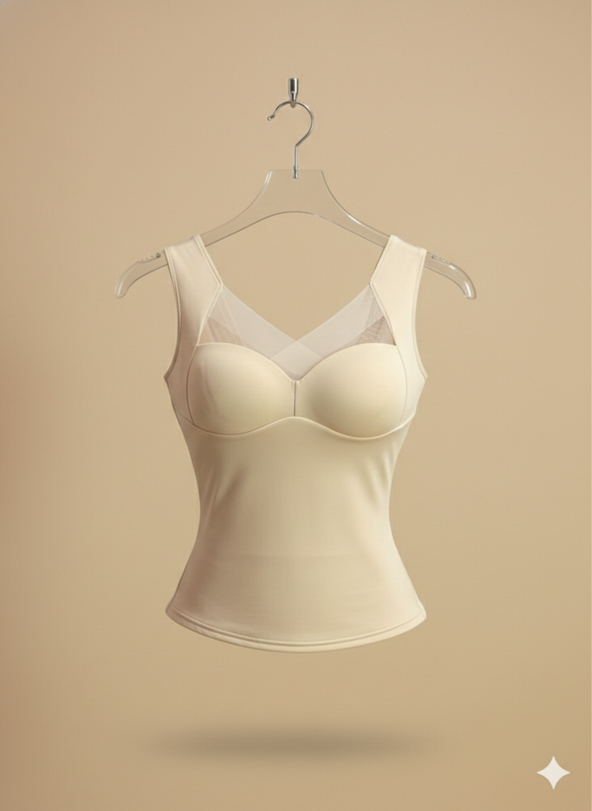 Blusa con terciopelo por dentro, copas y detalles en mesh