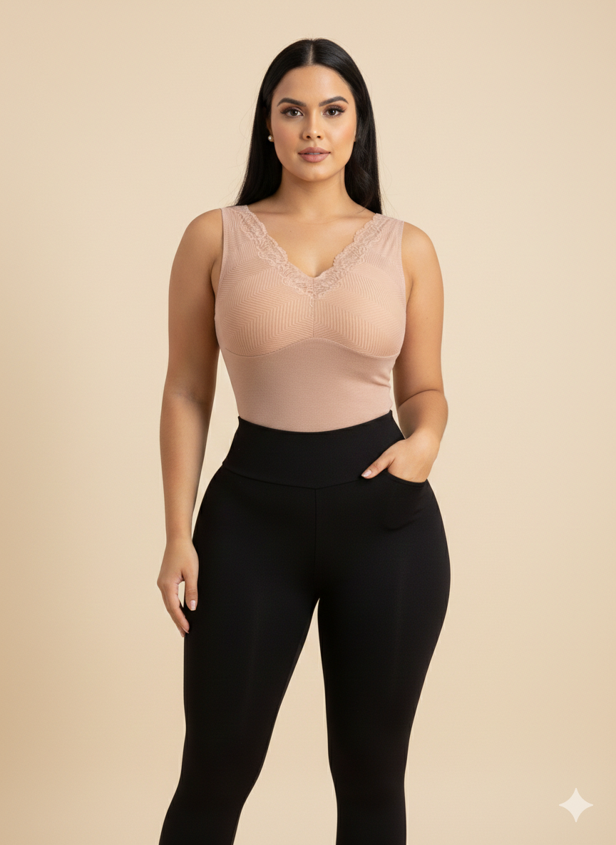 Blusa con encaje, copas y detalles