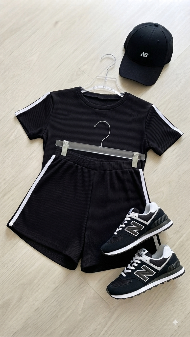Set básico con detalle de franja bordada de dos piezas, short y blusa