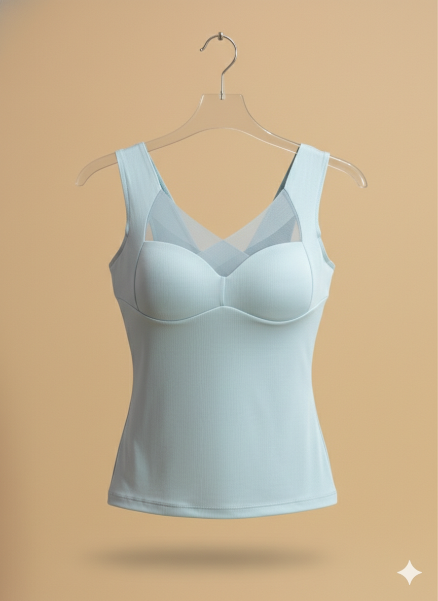 Blusa con terciopelo por dentro, copas y detalles en mesh