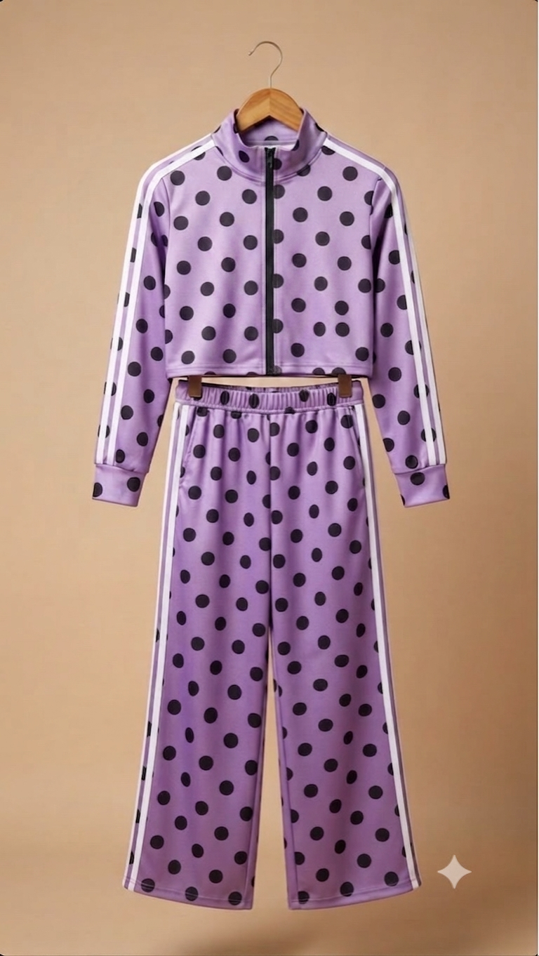 Set Polka Dots TENDENCIA Conjunto de chaqueta básica con cierre y pants corte recto boleado