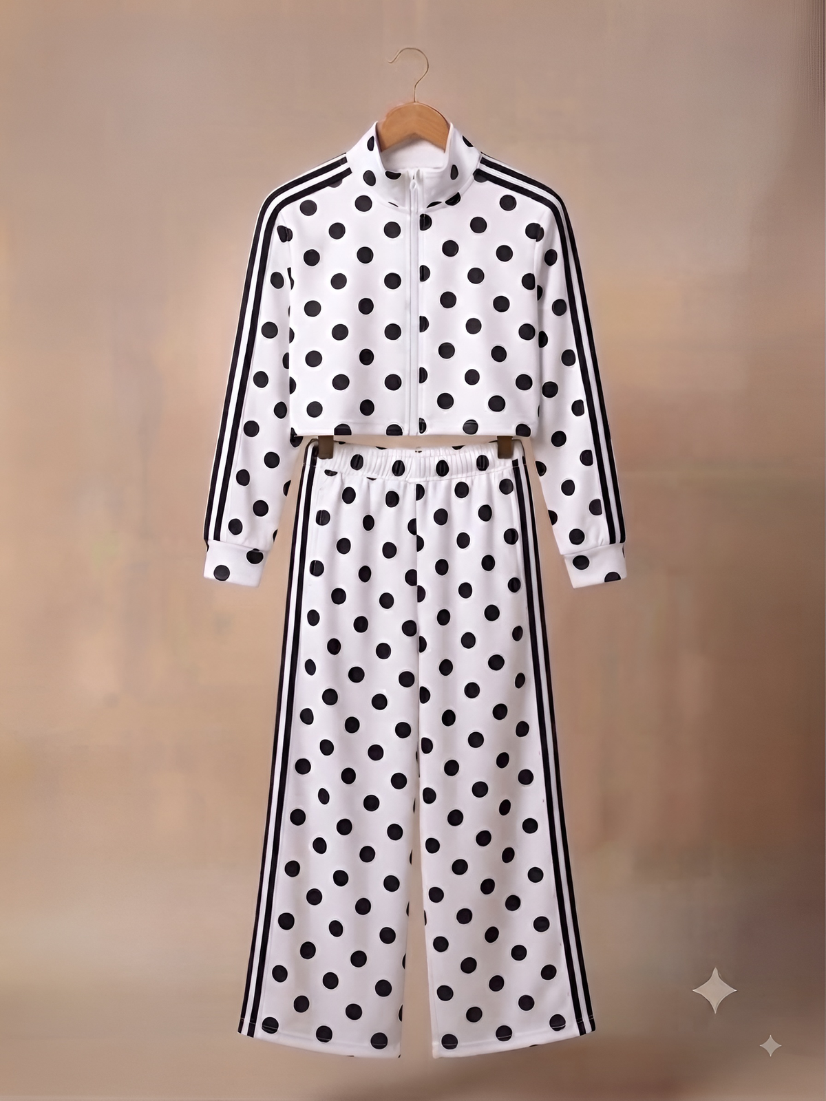 Set Polka Dots TENDENCIA Conjunto de chaqueta básica con cierre y pants corte recto boleado