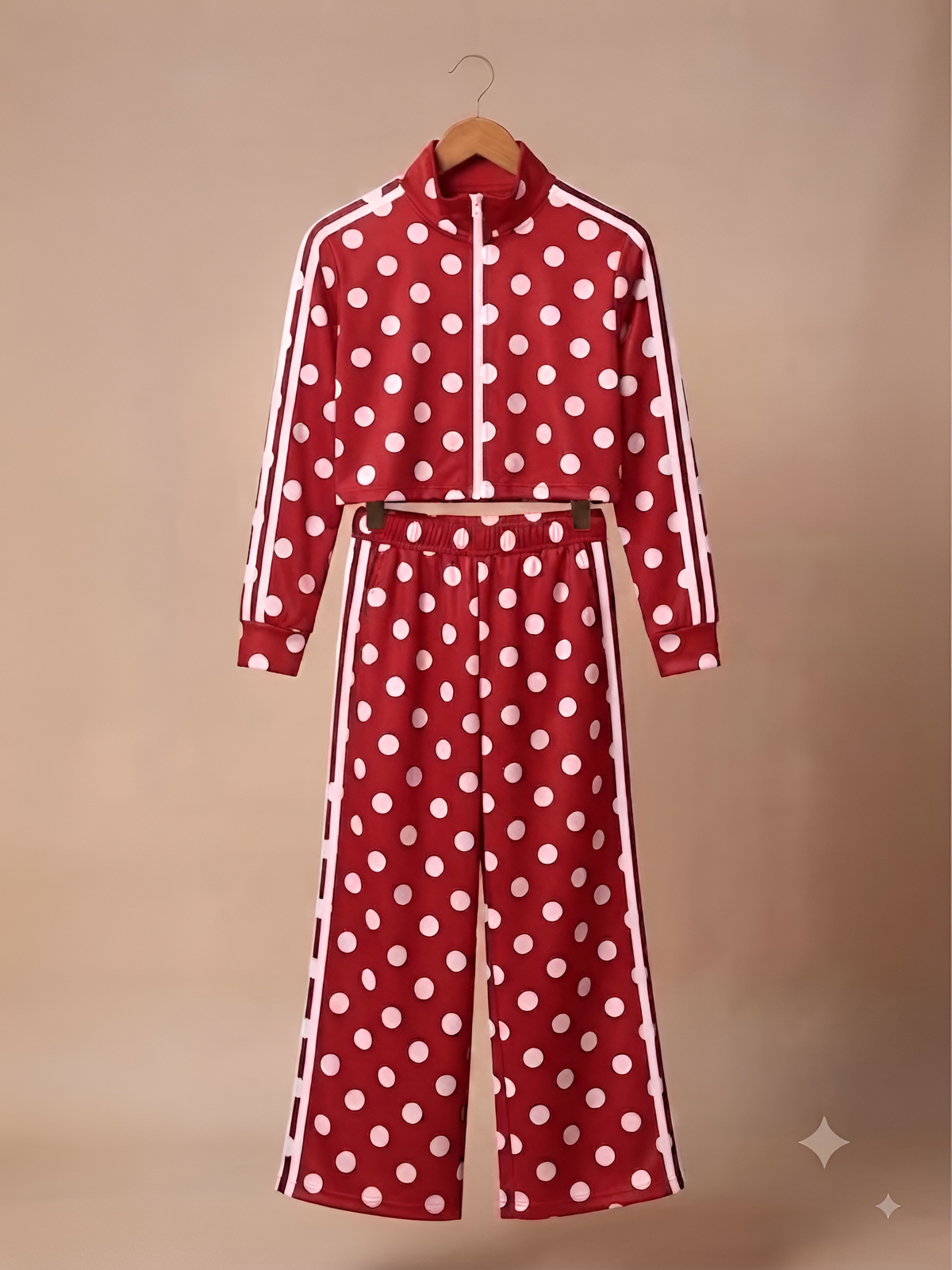 Set Polka Dots TENDENCIA Conjunto de chaqueta básica con cierre y pants corte recto boleado