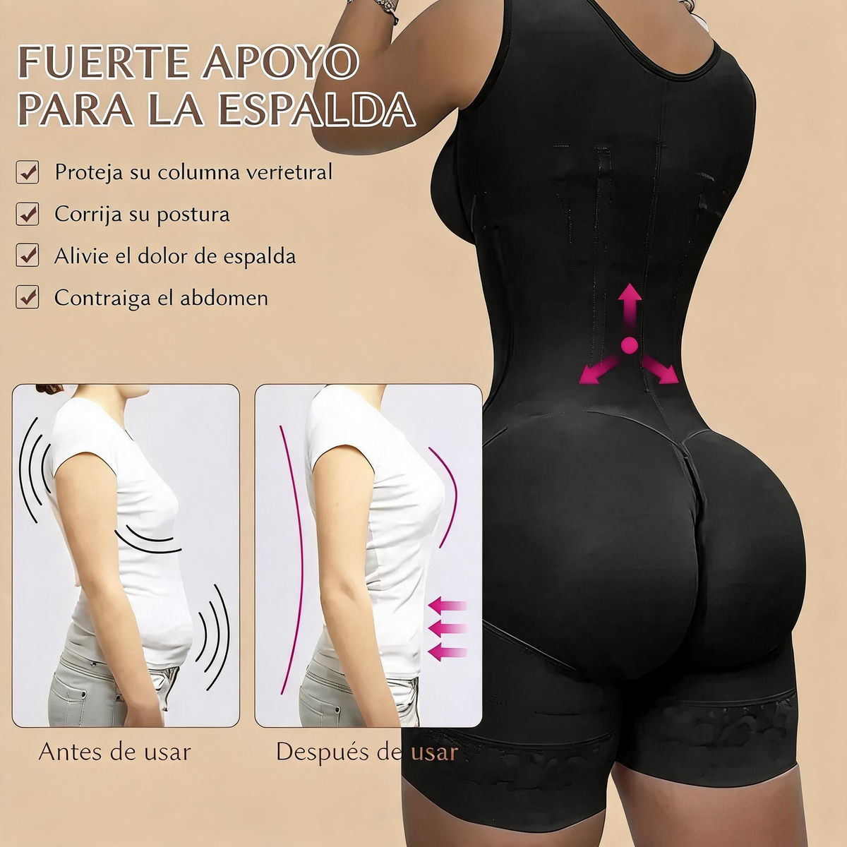 Faja de resaque TIPO COLOMBIANA con varillas, broches compresivos y efecto PUSH-UP levanta glúteo