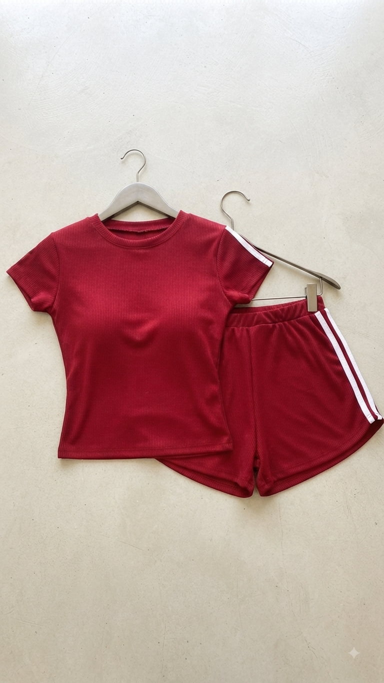 Set básico con detalle de franja bordada de dos piezas, short y blusa