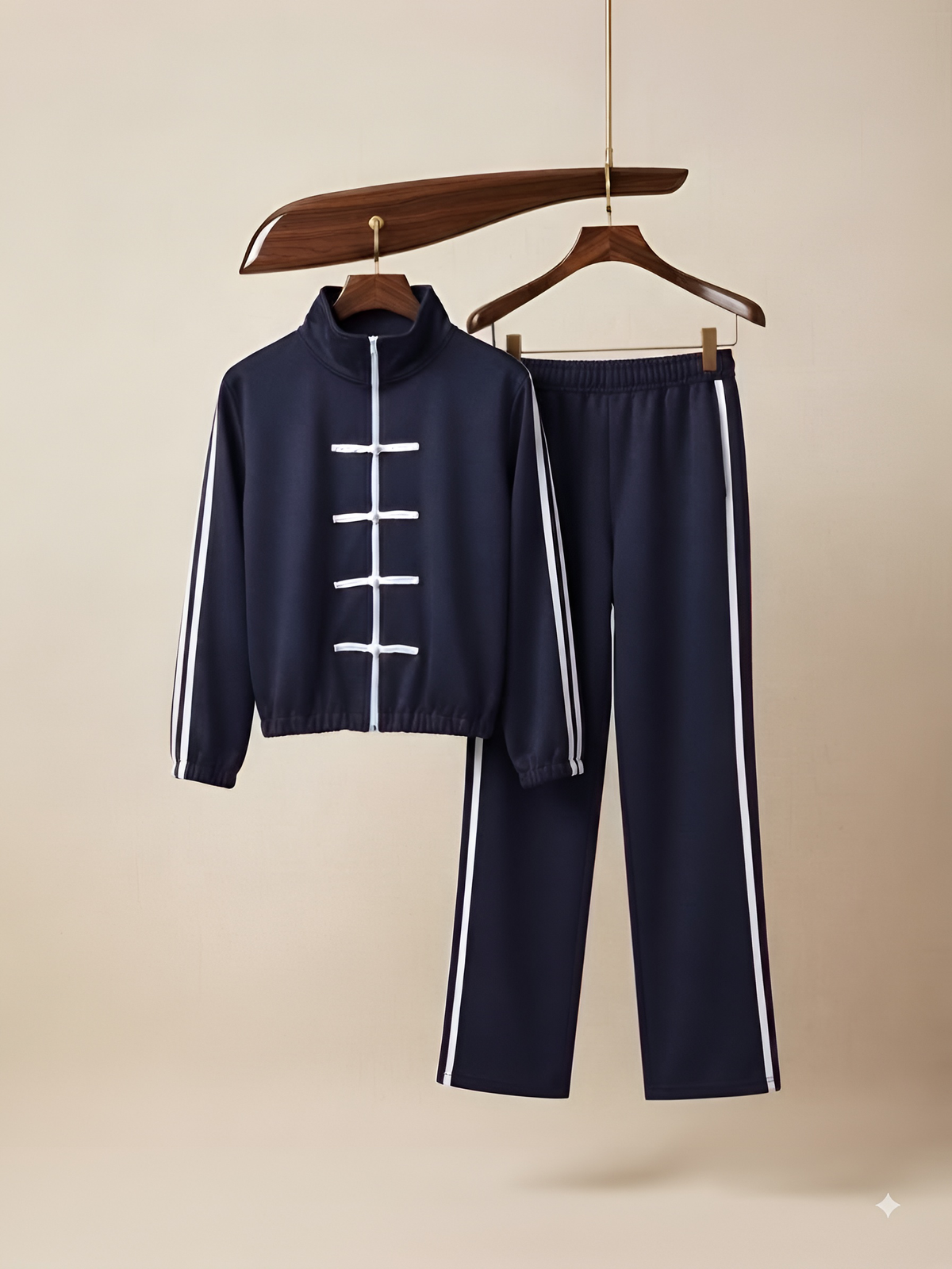 Conjunto tipo chino en tendencia de chamarra y pants con bordado dos prendas.