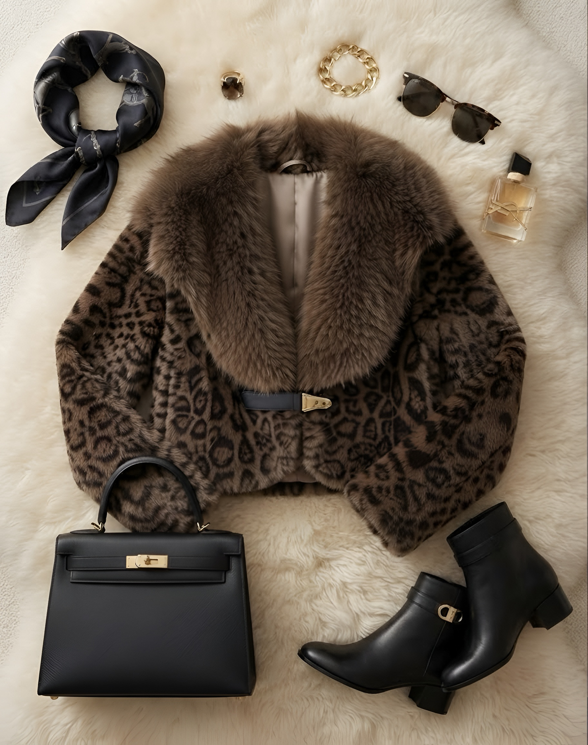 Suéter-Abrigo LUXURY animal print con broche cromado detalle de doble tela