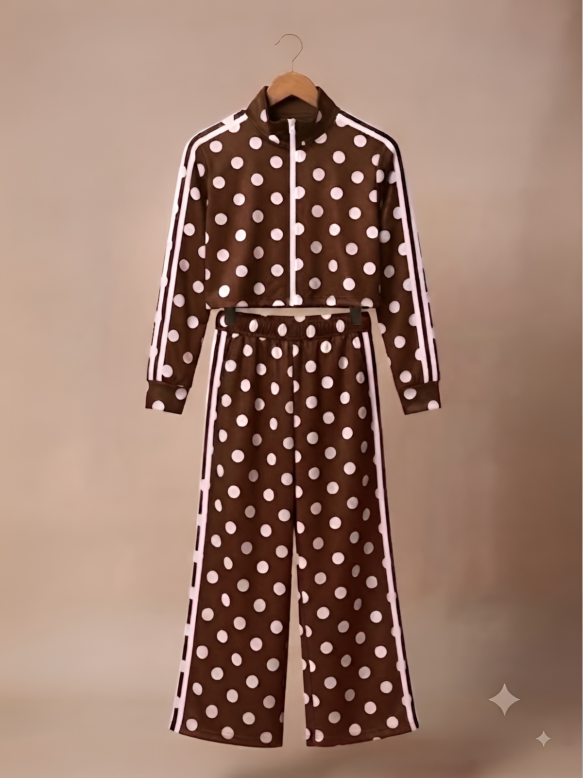 Set Polka Dots TENDENCIA Conjunto de chaqueta básica con cierre y pants boleados.