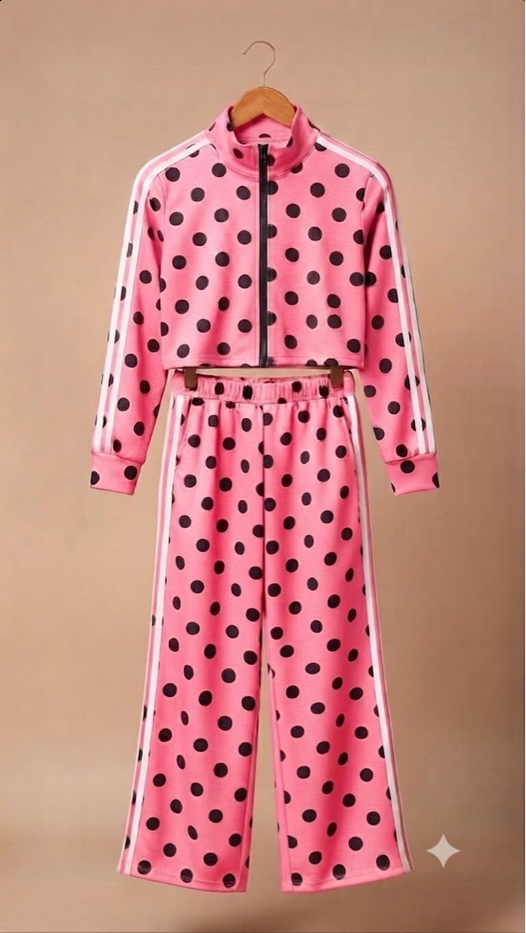 Set Polka Dots TENDENCIA Conjunto de chaqueta básica con cierre y pants corte recto boleado