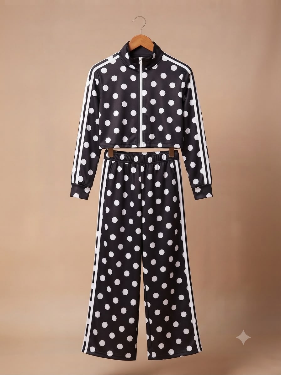 Set Polka Dots TENDENCIA Conjunto de chaqueta básica con cierre y pants boleados.