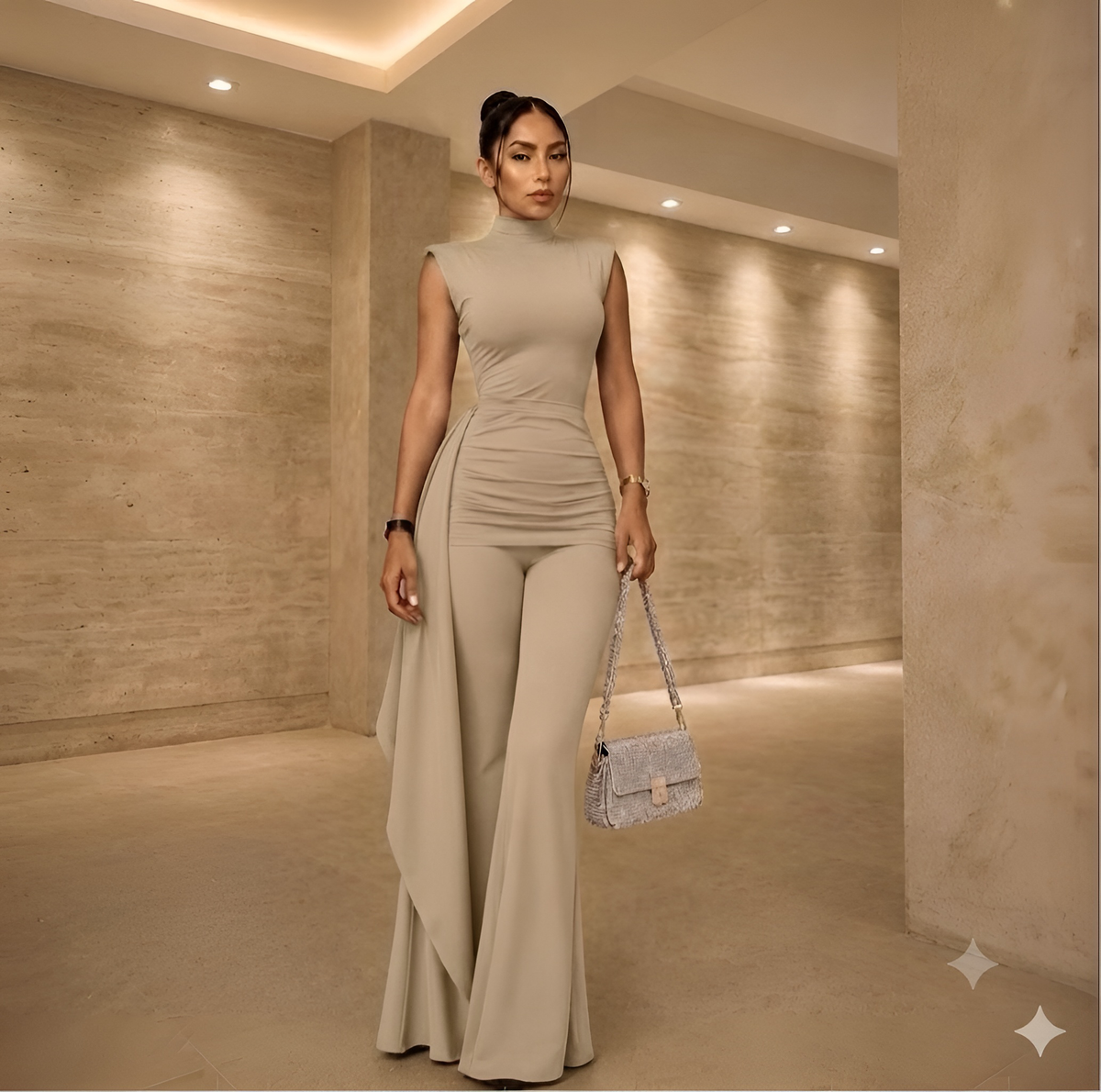 Conjunto ODETTE tipo enterizo tendencia | Vestido con pantalón 2 prendas FLARE.