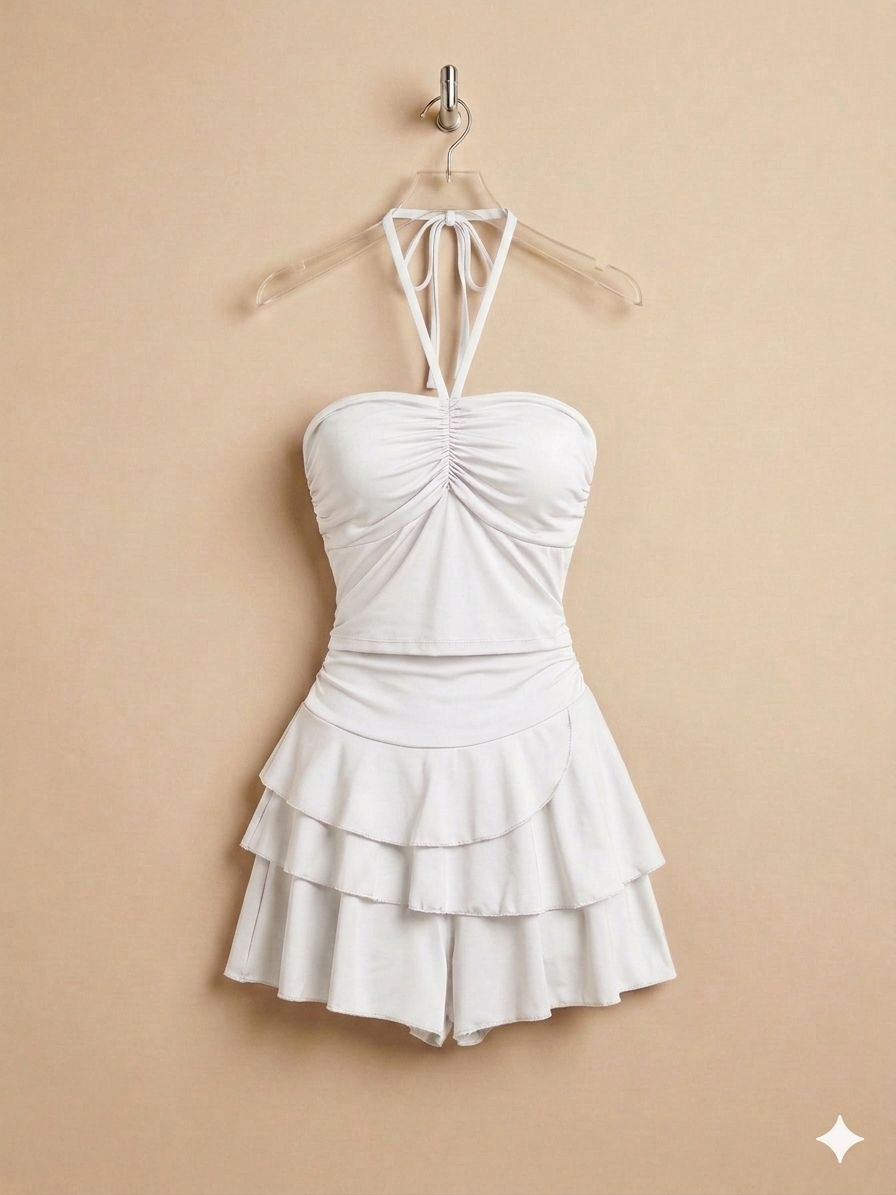 Set casual de top con falda de temporada VERANO 2026 Blusa con copas y falda con short