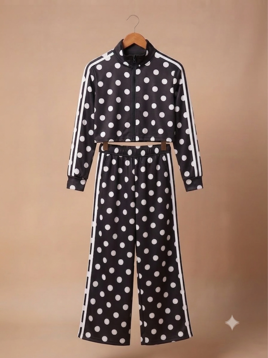 Set Polka Dots TENDENCIA Conjunto de chaqueta básica con cierre y pants corte recto boleado