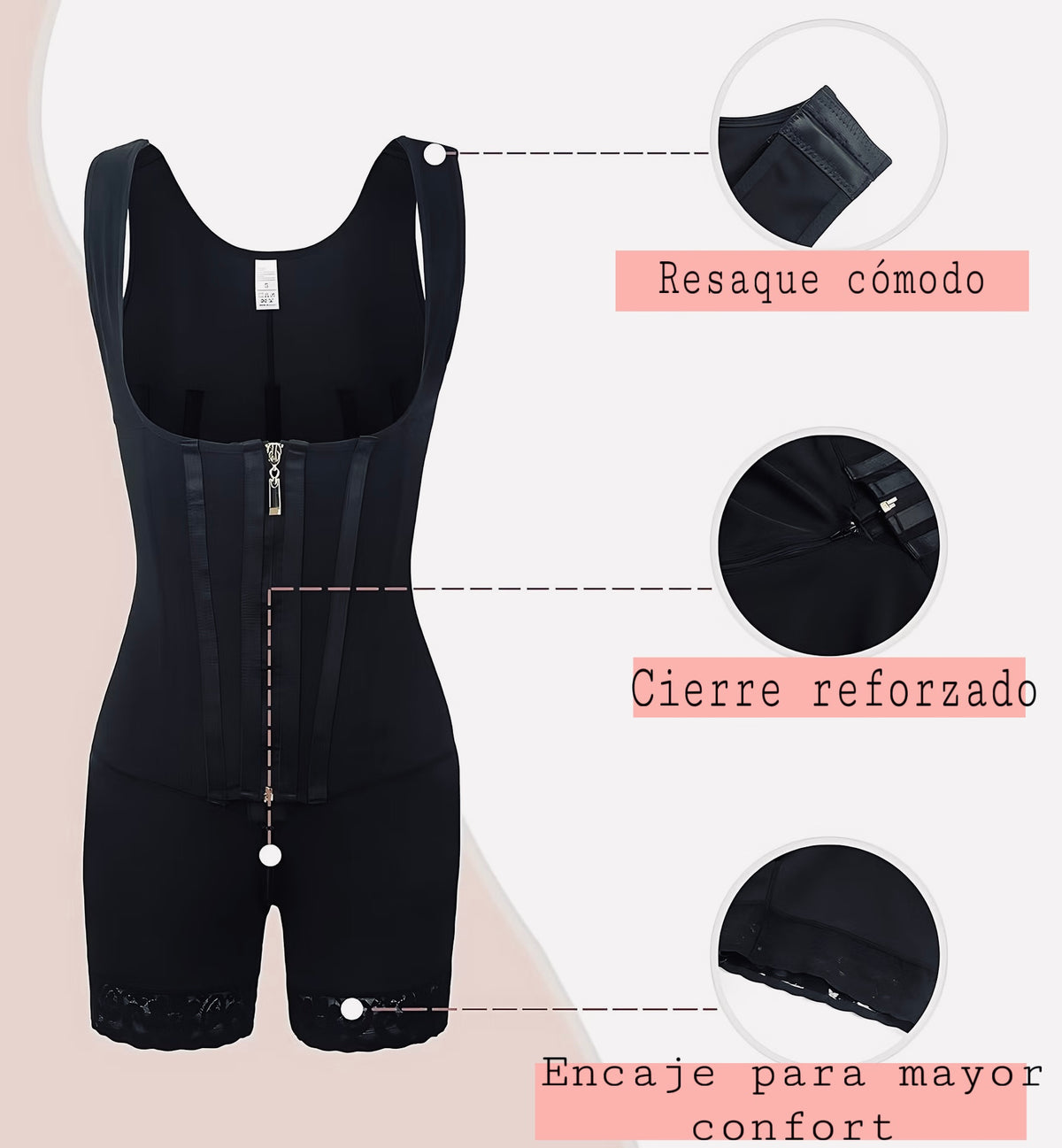 Faja de resaque TIPO COLOMBIANA con varillas, broches compresivos y efecto PUSH-UP levanta glúteo