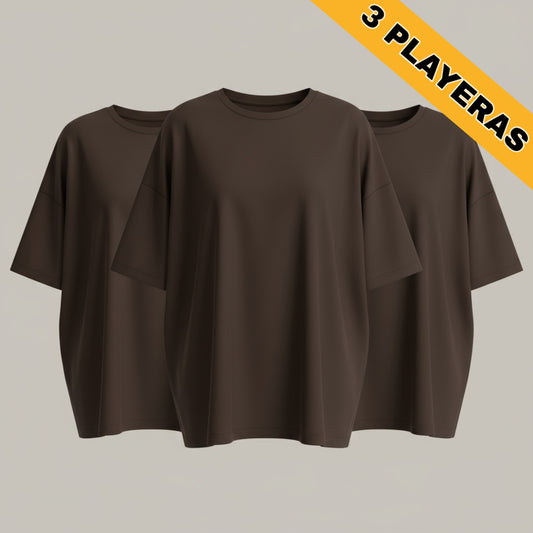 Paquete 3 playeras oversized cafés
