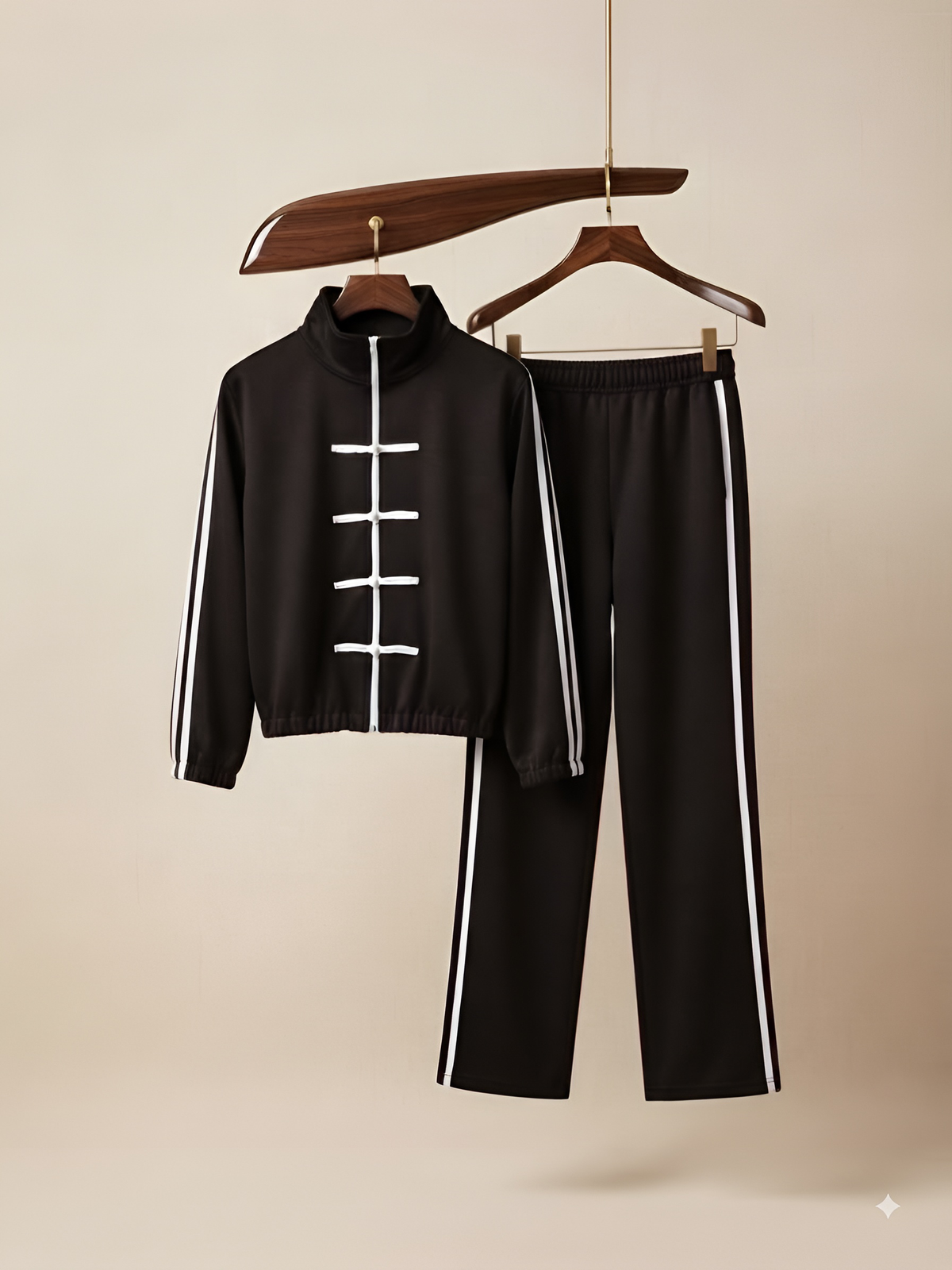 Conjunto tipo chino en tendencia de chamarra y pants con bordado dos prendas.
