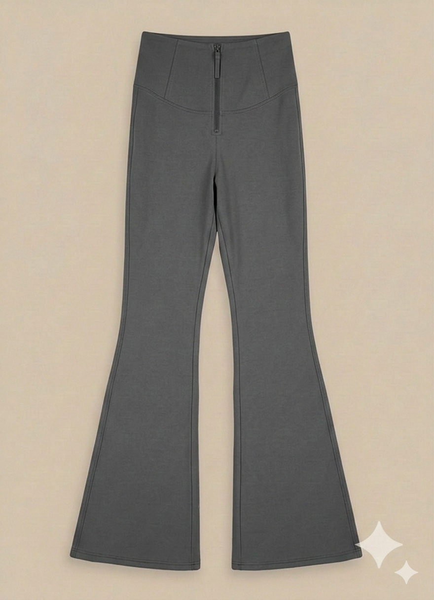 Leggins inspo sol con cierre, broche y faja con felpa mínima y corte campana.