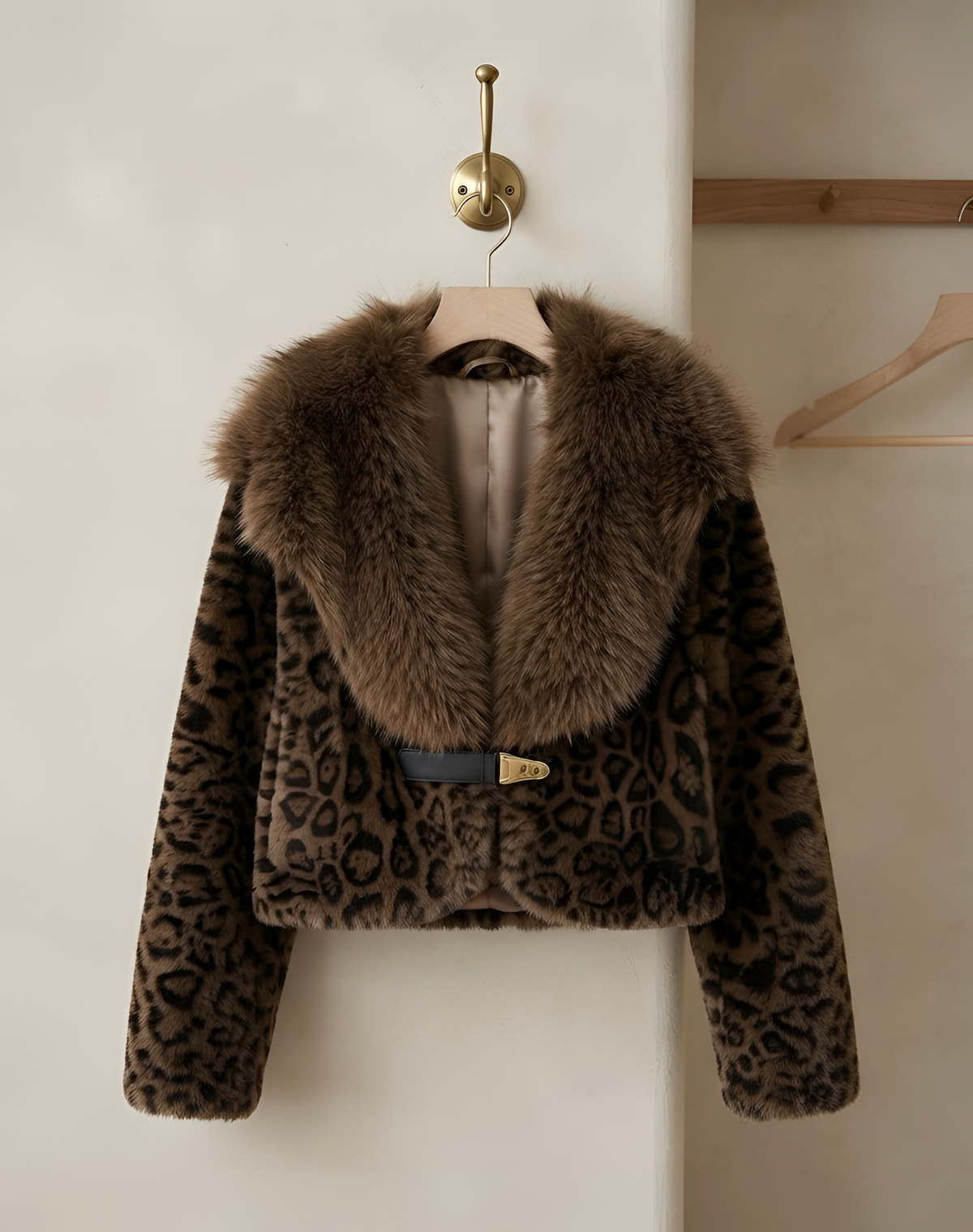 Suéter-Abrigo LUXURY animal print con broche cromado detalle de doble tela