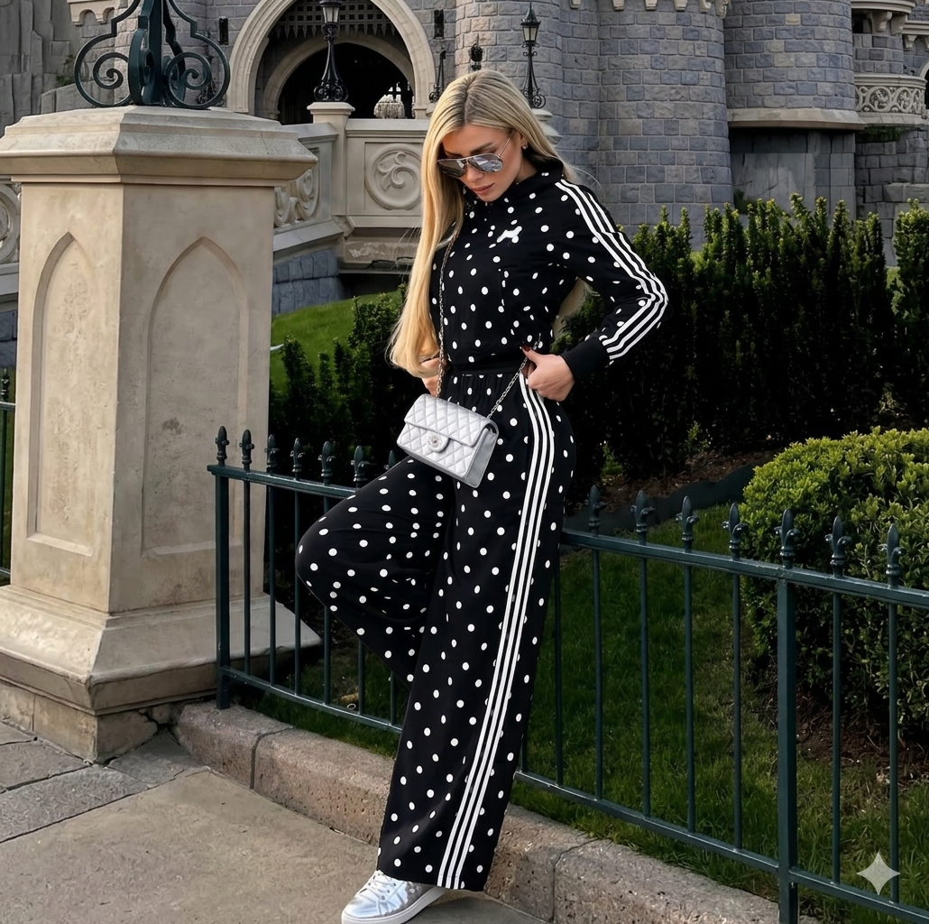 Set Polka Dots TENDENCIA Conjunto de chaqueta básica con cierre y pants corte recto boleado