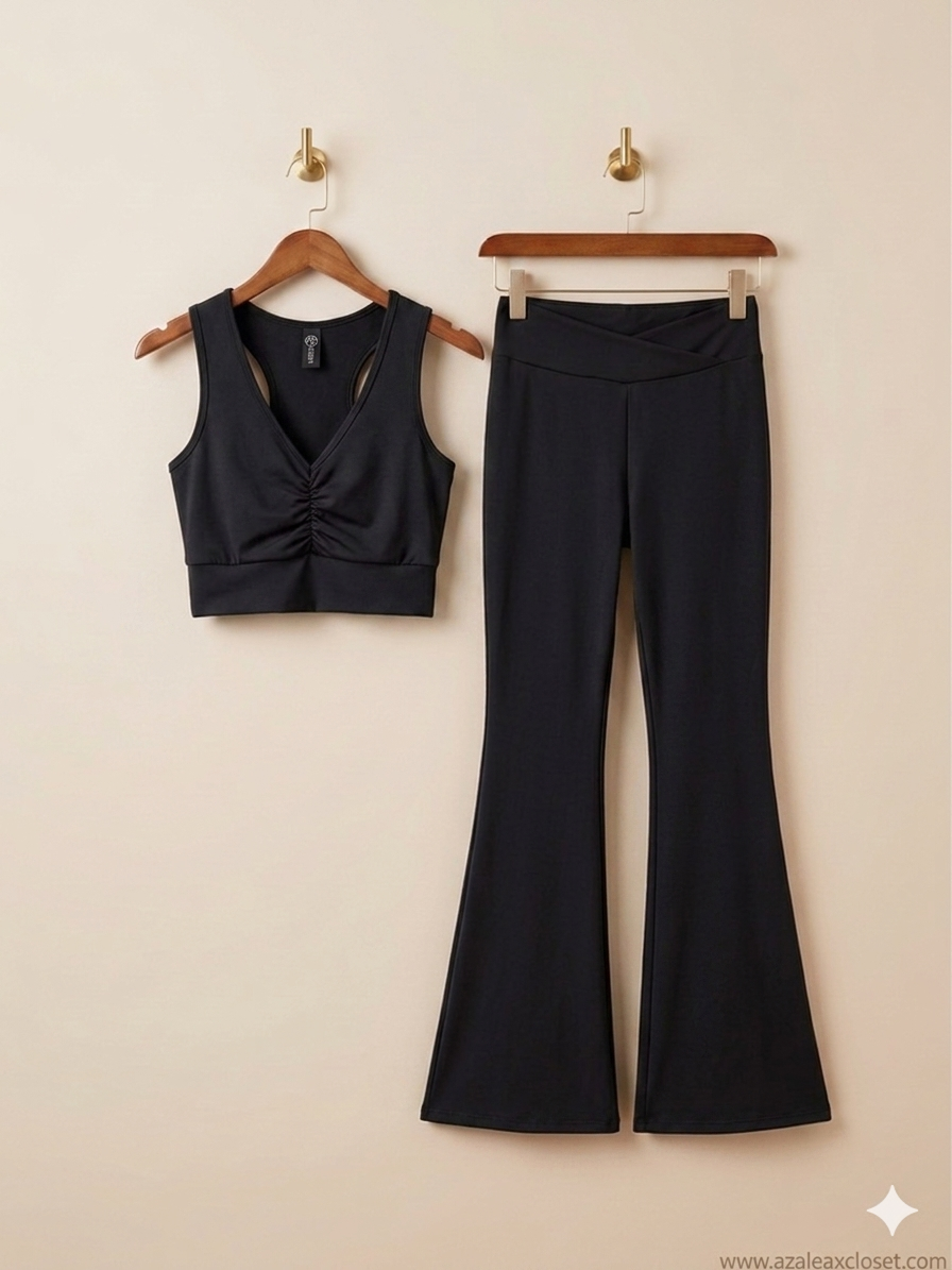 Dúo de blusa deportiva con leggins acampanado sport