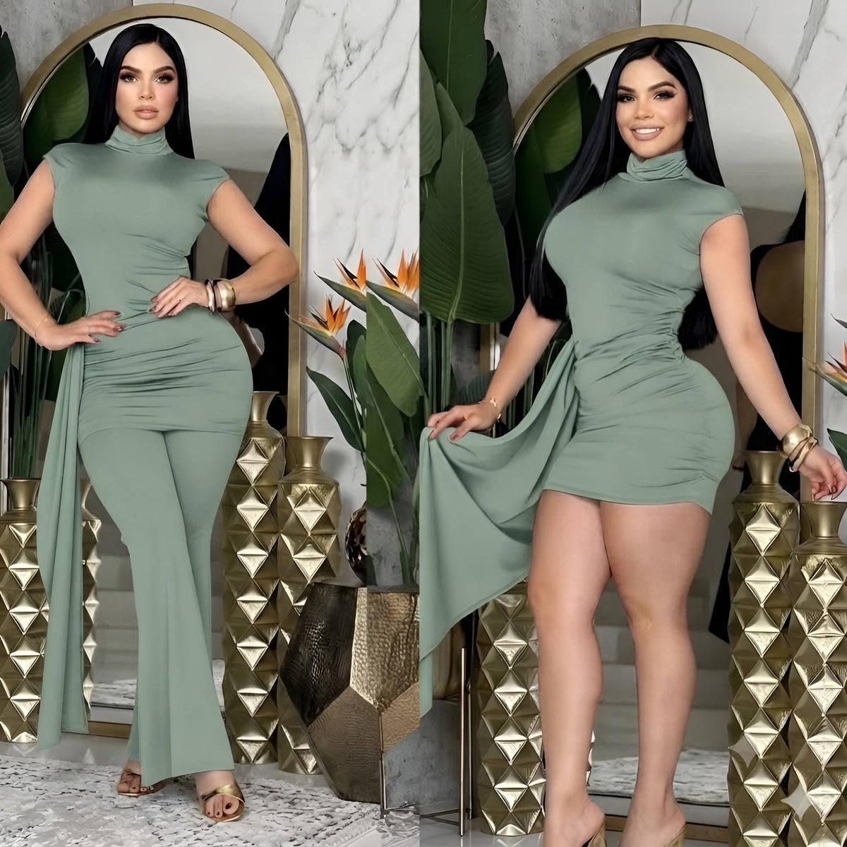 Conjunto ODETTE tipo enterizo tendencia | Vestido con pantalón 2 prendas FLARE.