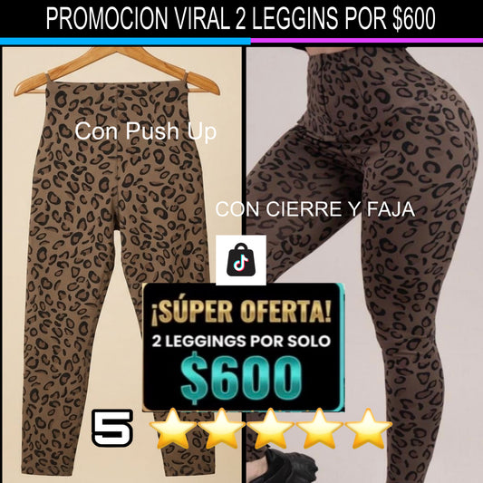 Dou de leggins animal print corte skyny / Con faja y sin faja / Push Up