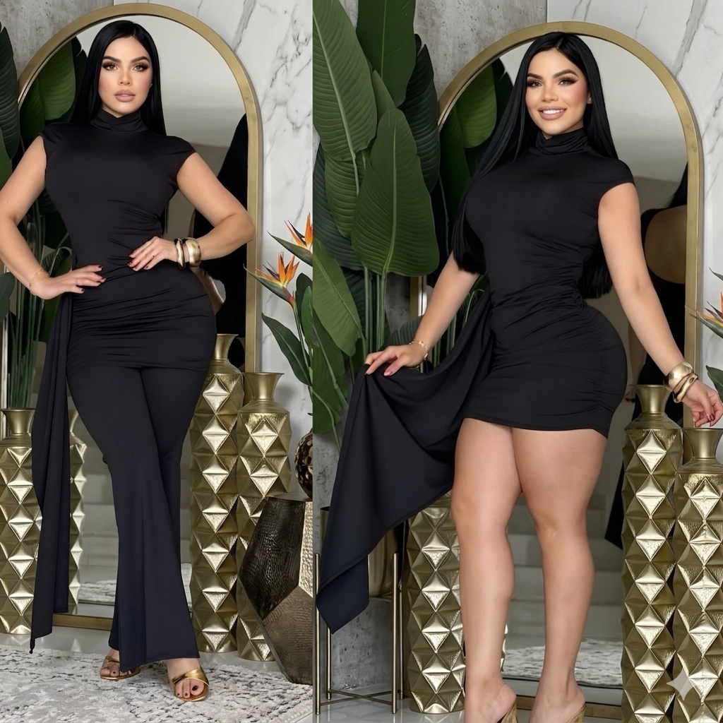 Conjunto ODETTE tipo enterizo tendencia | Vestido con pantalón 2 prendas FLARE.