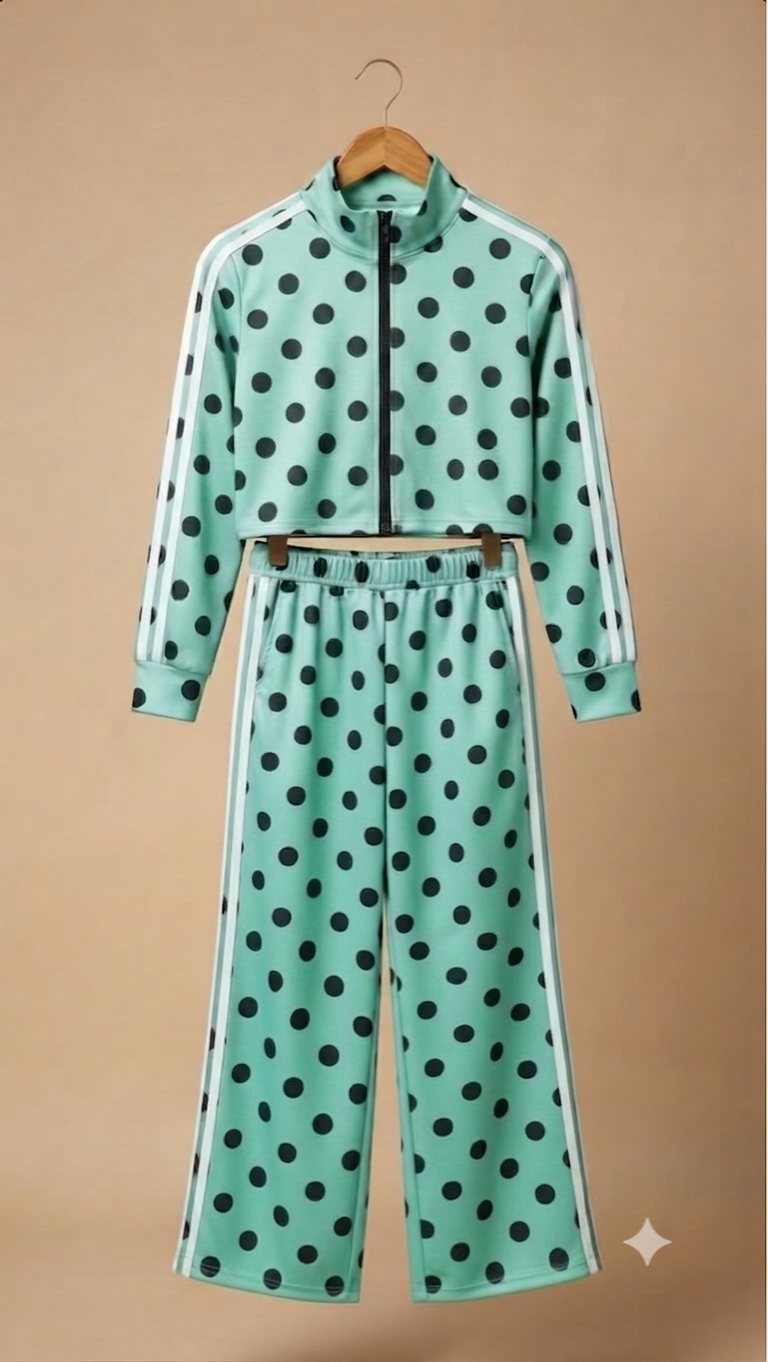 Set Polka Dots TENDENCIA Conjunto de chaqueta básica con cierre y pants corte recto boleado