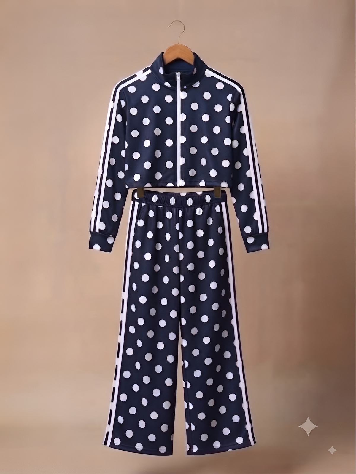 Set Polka Dots TENDENCIA Conjunto de chaqueta básica con cierre y pants corte recto boleado