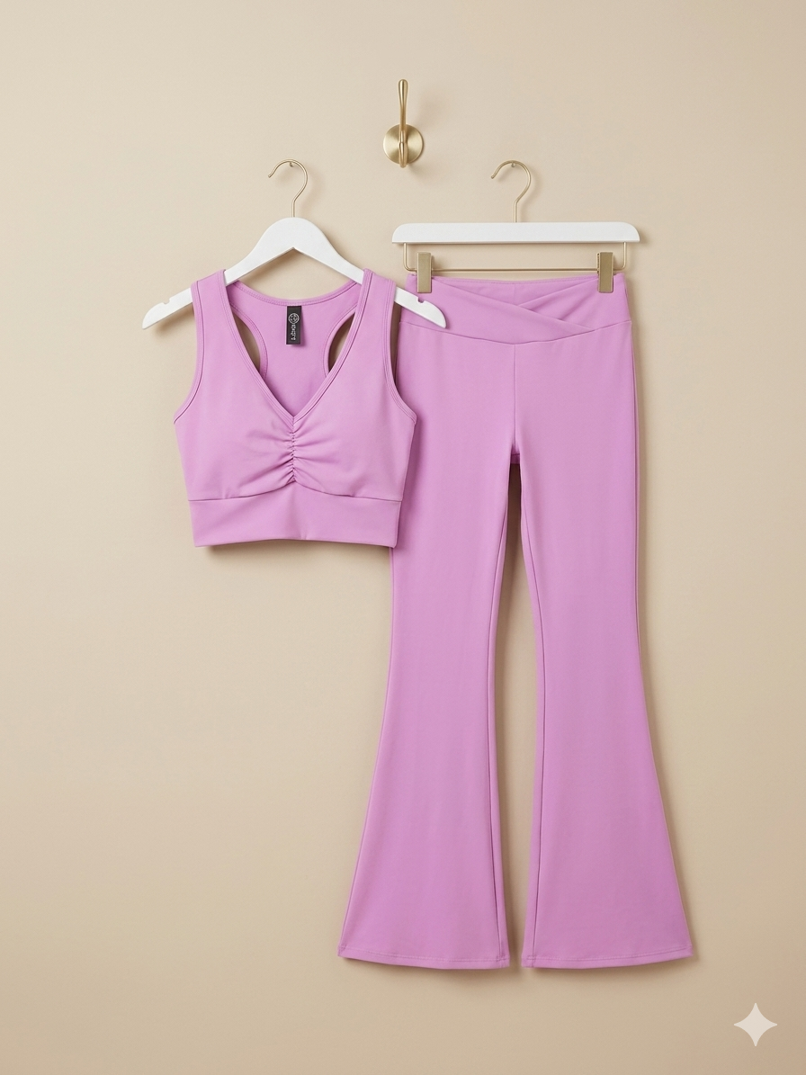 Dúo de blusa deportiva con leggins acampanado sport