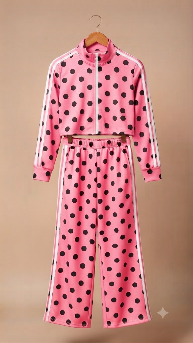 Set Polka Dots TENDENCIA Conjunto de chaqueta básica con cierre y pants boleados.