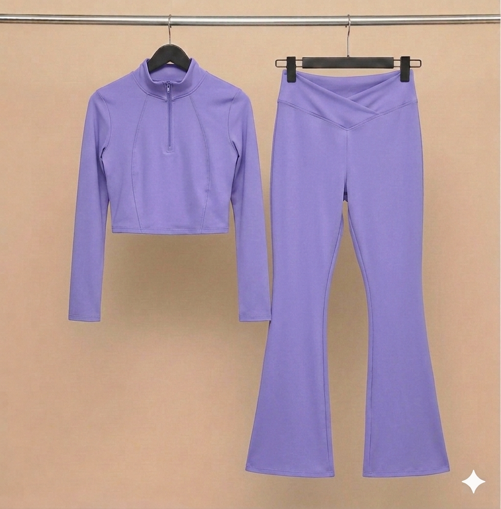 Set deportivo de top deportivo y malla cruzada | Blusa corta con cierre y leggins para altas